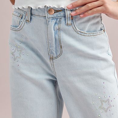 Girls 7-16 Vanilla Star Rhinestone Star Detailed Wide Leg Jeans