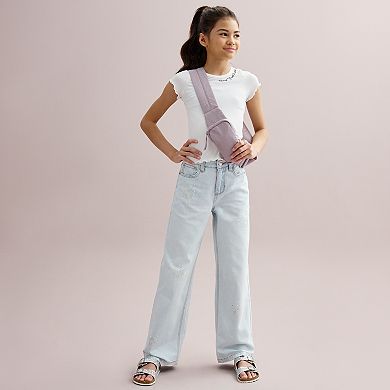 Girls 7-16 Vanilla Star Rhinestone Star Detailed Wide Leg Jeans