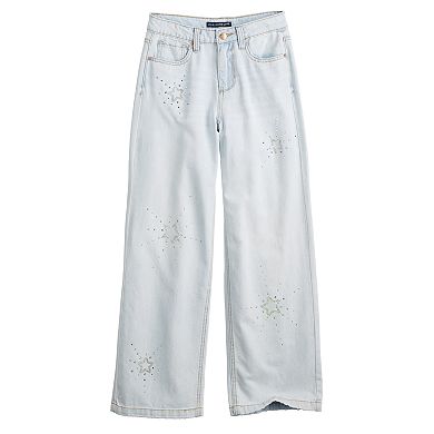 Girls 7-16 Vanilla Star Rhinestone Star Detailed Wide Leg Jeans