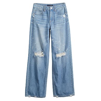 Girls 7-16 Vanilla Star Bleach Splatter Wide Leg Denim Jeans