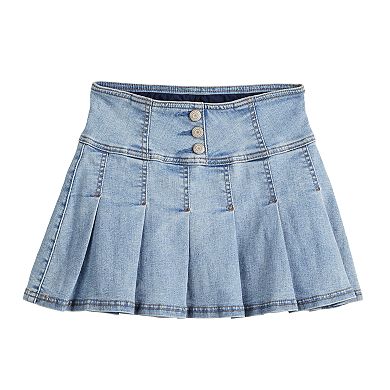 Girls 7-16 Vanilla Star Pleated High Waisted Denim Skirt