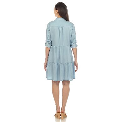 Women's Long Sleeve Tiered Midi Shirt Dress
