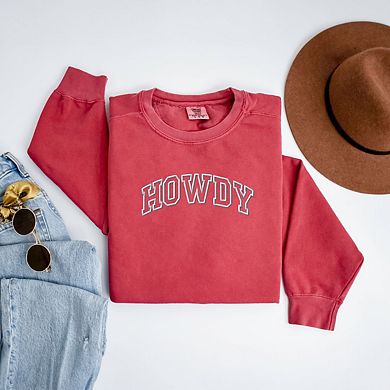 Embroidered Howdy Varsity Outline Garment Dyed Sweatshirt
