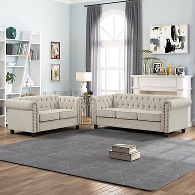 Morden Fort Modern Contemporary 2 Piece  Linen Sofa Set Loveseat And Sofa