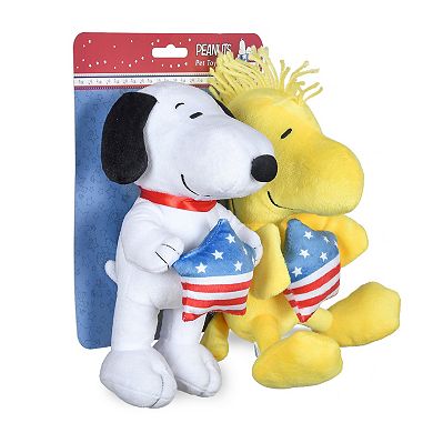 Peanuts Snoopy & Woodstock Americana Star Plush Squeaker Dog Toys 2-piece Set