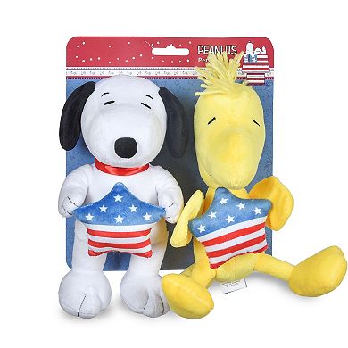 Peanuts Snoopy & Woodstock Americana Star Plush Squeaker Dog Toys 2-piece Set