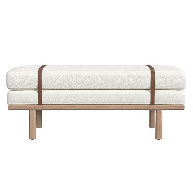 HomePop Cream Boucle Upholstered Bench with Wood Base