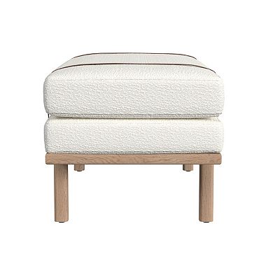 HomePop Cream Boucle Upholstered Bench with Wood Base