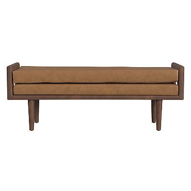 HomePop Caramel Faux Leather Wood Frame Bench