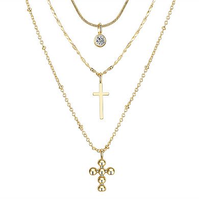Isla & Alex Gold Tone Cubic Zirconia Cross Layered Pendant Necklace Set