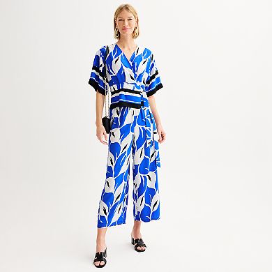 Women's Nine West Wide Sleeve Waist Belted Satin Kimono Top