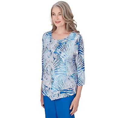 Women's Alfred Dunner Nautilus Seashell Print Long Sleeve Top with Necklace