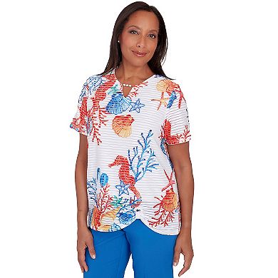 Women's Alfred Dunner Tropical Sea Life Print Textured Short Sleeve Top