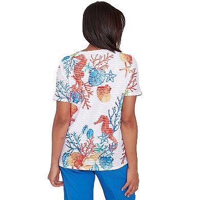 Women's Alfred Dunner Tropical Sea Life Print Textured Short Sleeve Top