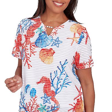 Petite Alfred Dunner Seahorse Textured Short Sleeve Top