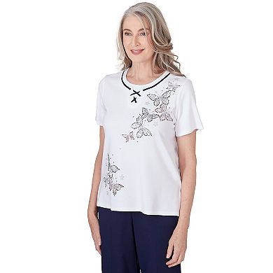 Petite Alfred Dunner Butterfly Print Short Sleeve Top