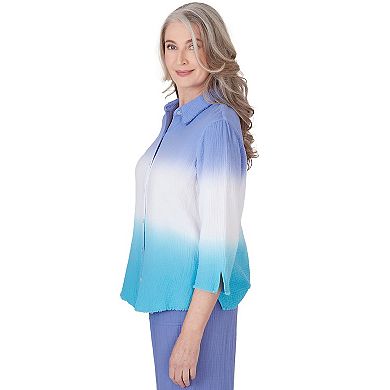 Petite Alfred Dunner Ombre Dip Dye Button Down 3/4-Sleeve Blouse
