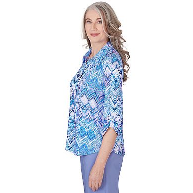 Petite Alfred Dunner Zig-Zag Print 3/4-Sleeve Button Down Blouse