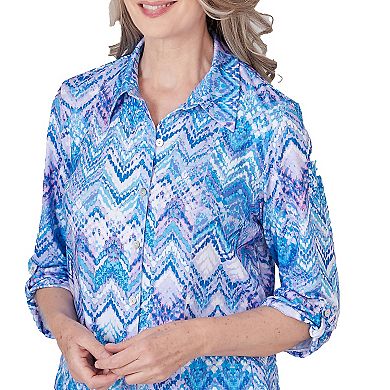 Petite Alfred Dunner Zig-Zag Print 3/4-Sleeve Button Down Blouse