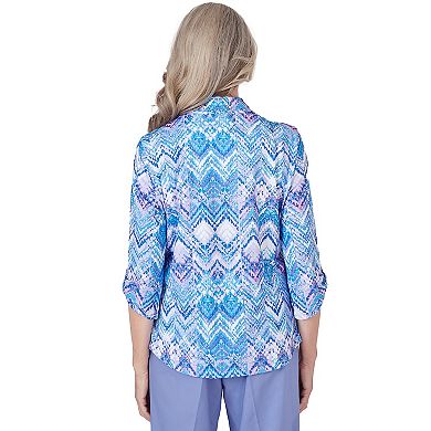 Petite Alfred Dunner Zig-Zag Print 3/4-Sleeve Button Down Blouse