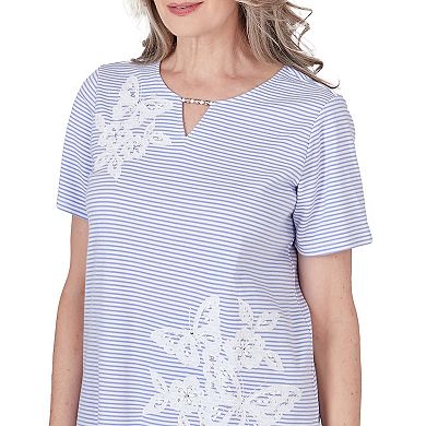 Petite Alfred Dunner Mini Striped Butterfly Beaded V-Neck Top