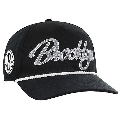 Men's '47  Black Brooklyn Nets Overhand Logo Hitch Adjustable Hat