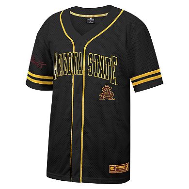Men's Colosseum Black Arizona State Sun Devils Free Spirited Mesh Button-Up Baseball Jersey