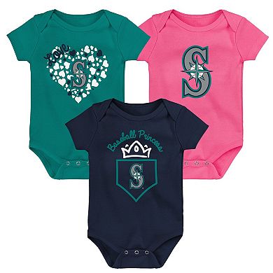 Girls Infant Fanatics Branded Seattle Mariners 3-Pack Home Run Bodysuit Set