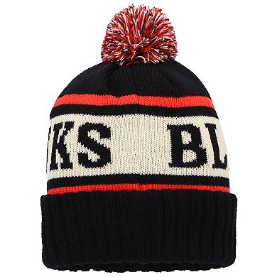 Men's American Needle Black/White Chicago Blackhawks Pillow Line Cuffed Knit Hat with Pom