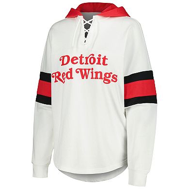 Women's G-III 4Her by Carl Banks White/Red Detroit Red Wings Goal Zone Long Sleeve Lace-Up Hoodie T-Shirt