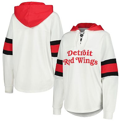 Women's G-III 4Her by Carl Banks White/Red Detroit Red Wings Goal Zone Long Sleeve Lace-Up Hoodie T-Shirt