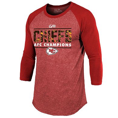 Men's Majestic Threads Red Kansas City Chiefs 2023 AFC Champions Tri-Blend Raglan 3/4-Sleeve T-Shirt