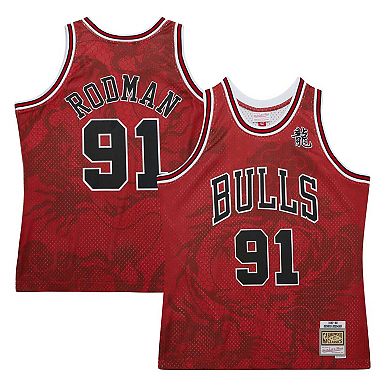 Men's Mitchell & Ness Dennis Rodman Red Chicago Bulls 1997/98 Hardwood Classics Asian Heritage 6.0 Swingman Throwback Player Jersey