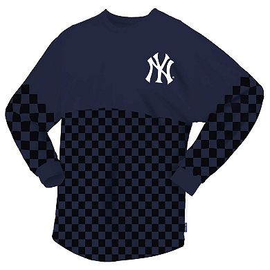 Women's Fanatics Branded Navy New York Yankees Checker Print Long Sleeve T-Shirt