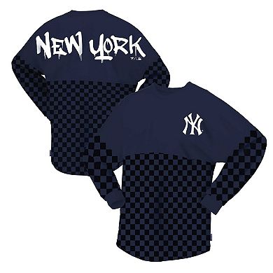 Women's Fanatics Branded Navy New York Yankees Checker Print Long Sleeve T-Shirt