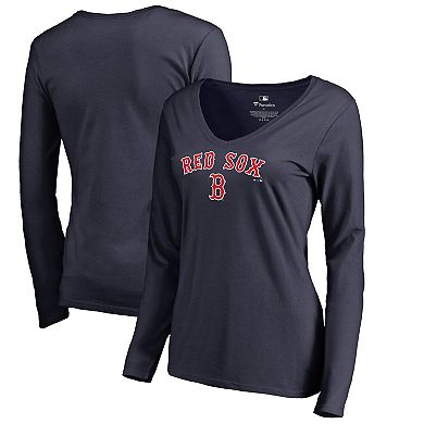 Women's Fanatics Branded Navy Boston Red Sox Team Lockup Slim Fit Long Sleeve V-Neck T-Shirt