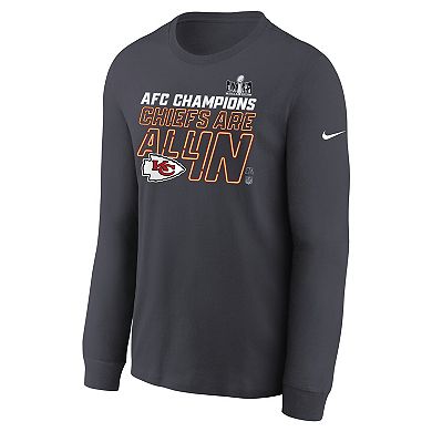 Youth Nike  Anthracite Kansas City Chiefs 2023 AFC Champions Locker Room Trophy Collection Long Sleeve T-Shirt