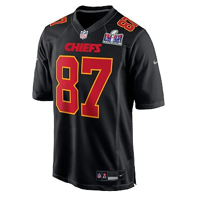 Men's Nike Travis Kelce Black Kansas City Chiefs Super Bowl LVIII Carbon Fashion Game Player Jersey