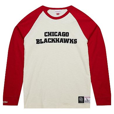 Men's Mitchell & Ness Cream Chicago Blackhawks Legendary Slub Vintage Raglan Long Sleeve T-Shirt