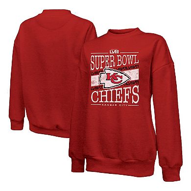 Women's Majestic Threads  Red Kansas City Chiefs Super Bowl LVIII Primetime Tri-Blend Pullover Sweatshirt