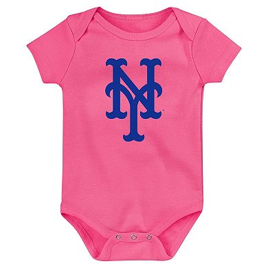 Infant Fanatics Branded Royal/Orange/Pink New York Mets Three-Pack Home Run Bodysuit Set