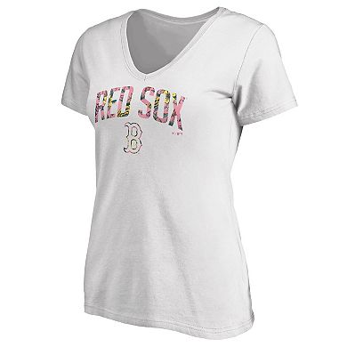Women's Fanatics Branded White Boston Red Sox Floral Arched Logo V-Neck T-Shirt