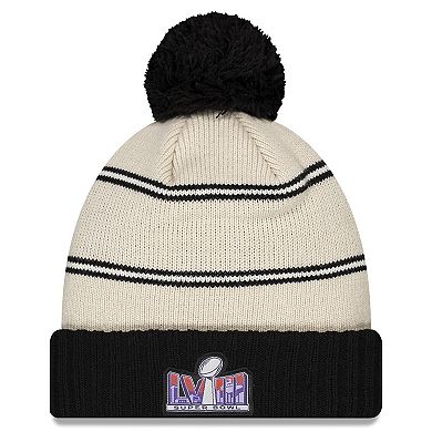 Men's New Era  Cream/Black Kansas City Chiefs Super Bowl LVIII Cuffed Knit Hat with Pom