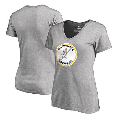 Women's Fanatics Branded Ash Milwaukee Brewers Cooperstown Collection Forbes T-Shirt