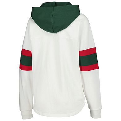 Women's G-III 4Her by Carl Banks White/Green Minnesota Wild Goal Zone Long Sleeve Lace-Up Hoodie T-Shirt