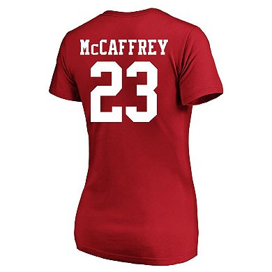 Women's Fanatics Branded Christian McCaffrey Scarlet San Francisco 49ers Super Bowl LVIII Plus Size Player Name & Number V-Neck T-Shirt
