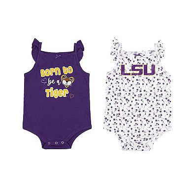 Girls Newborn & Infant Colosseum Purple/White LSU Tigers Two-Pack Hopper Ruffle Bodysuit Set