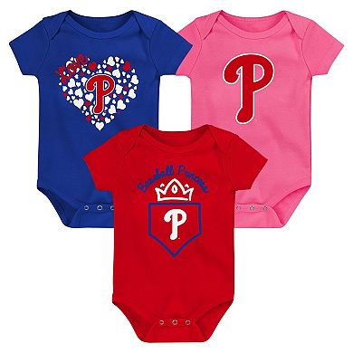 Infant Fanatics Branded Red/Royal/Pink Philadelphia Phillies Three-Pack Home Run Bodysuit Set