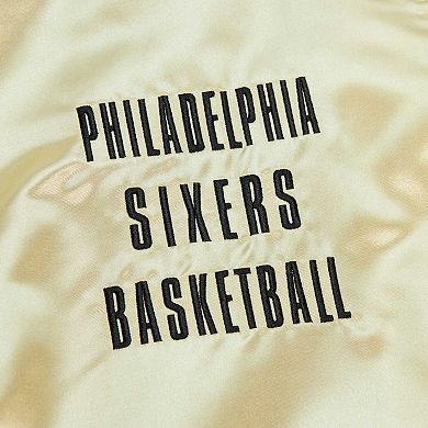 Men's Mitchell & Ness Gold Philadelphia 76ers Team OG 2.0 Vintage Logo Satin Full-Zip Jacket