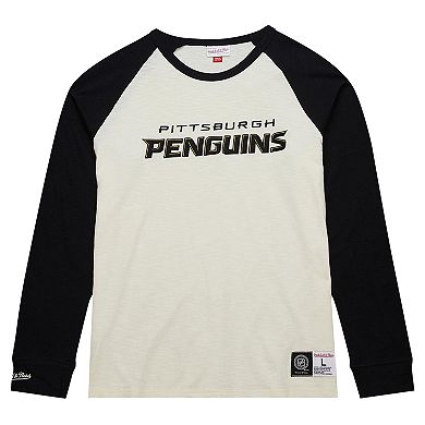 Men's Mitchell & Ness Cream Pittsburgh Penguins Legendary Slub Vintage Raglan Long Sleeve T-Shirt